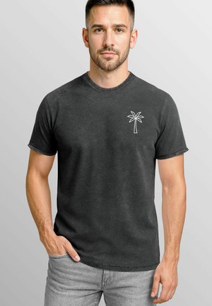 MIT PALMEN LOGO – VINTAGE WASCHOPTIK KURZARM - Print T-shirt - schwarz