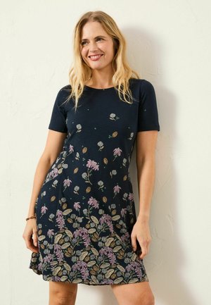 REGULAR FIT  - Jerseykleid - dark navy leaves