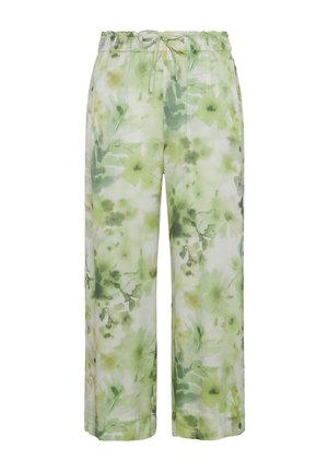 Culotter i let, blomster-mønstret stof med nuancer af grøn. Har en elastisk talje med snøre, løs pasform og sidesøm.