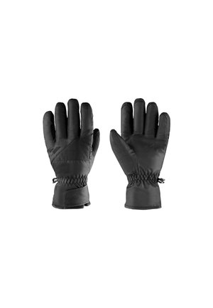 Sorte isolerede handsker med en tekstureret overflade, elastisk manchet og fletdetalje ved håndleddet for en sikker pasform.