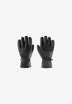 Sorte isolerede handsker med en tekstureret overflade, elastisk manchet og fletdetalje ved håndleddet for en sikker pasform.