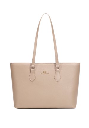 Beige leren boodschappentas met twee lange hengsels en klein gouden "WITTCHEN"-logo in het midden aan de voorkant.