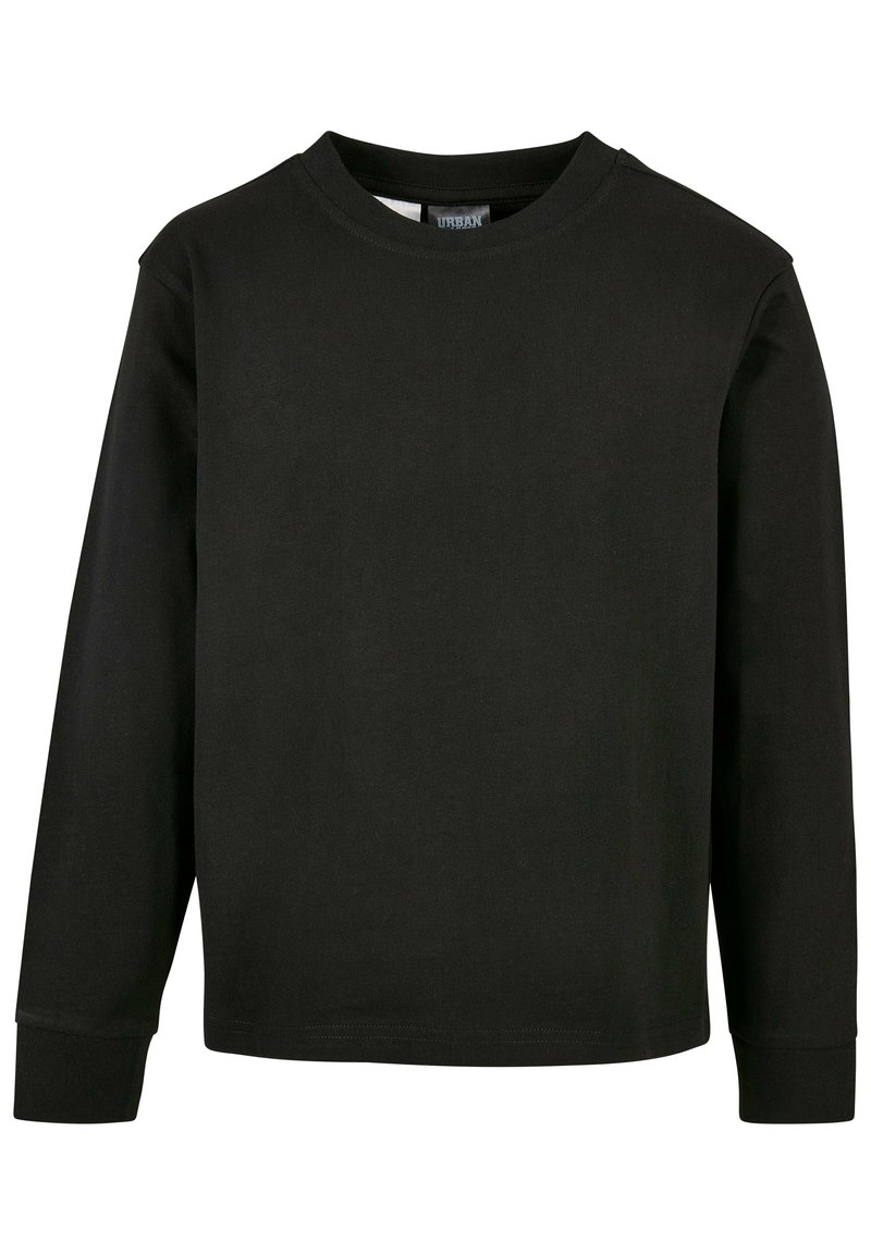 Zwart langemouwen t-shirt van katoen. Heeft een ronde halslijn, standaard manchetten en een gladde textuur zonder zichtbare patronen of logo's.