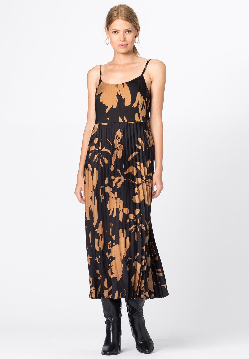 Hallhuber Kleid Plisseekleid Mit Maxi Blumenprint Maxikleid Schwarz Zalando De 
