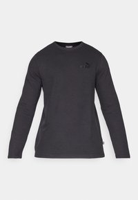 Schwarzes Langarmshirt aus strukturiertem Stoff. Verfügt über einen runden Halsausschnitt und ein kleines gesticktes Logo auf der Brust. Klassische Passform.