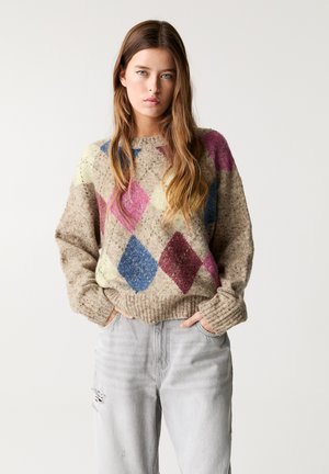 PULL&BEAR ARGYLE - Maglione - beige