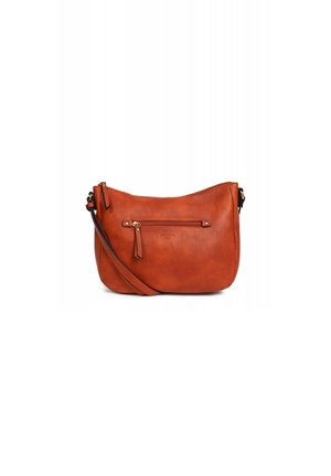 Bruine leren crossbody tas met een zachte, gestructureerde afwerking, voorzien van een voorvak met rits en een lange verstelbare schouderband.
