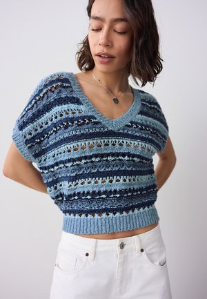 STITCH V-NECK SHORT SLEEVE - Tricou cu imprimeu - chambray blue