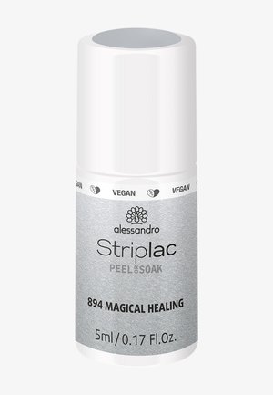 Alessandro Striplac, flacon de 5 ml. Capuchon blanc, étiquette argentée avec texte noir, "894 Magical Healing." Formule végétalienne, à peler ou à faire tremper.