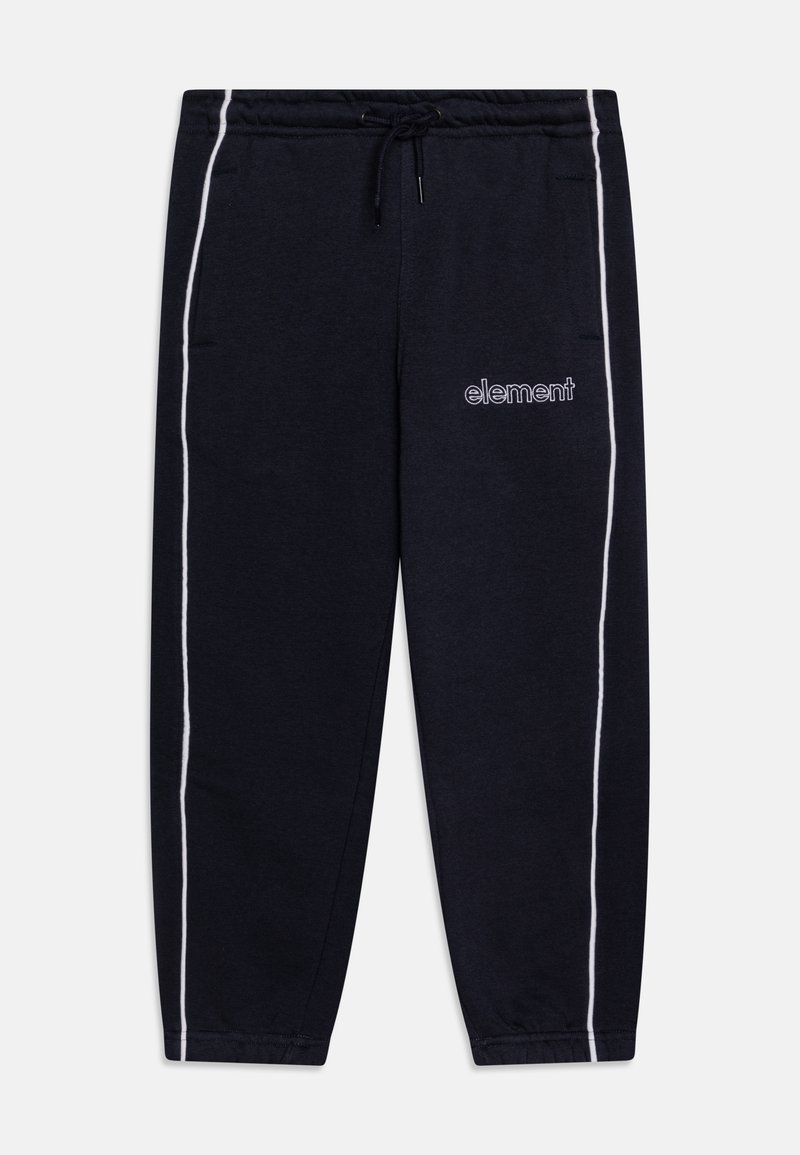 Marineblauwe joggingsbroeken van zacht materiaal, met een trekkoord in de taille, zijzakken en witte zijstreepjes met geborduurd "element" logo.