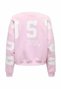 Roosa dressipluus valge graafilise trükiga. Varrastel suured tähed, "TEXAS EST 1876" keskel seljal. Pehme, tekstureeritud kangas.