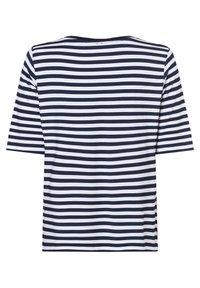 Navy and white striped short-sleeve t-shirt with a round neckline and soft, smooth fabric. Straight cut with a relaxed fit.