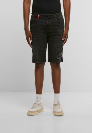 LEONARDO RIPPED SLIM FIT  - Denim shorts - black
