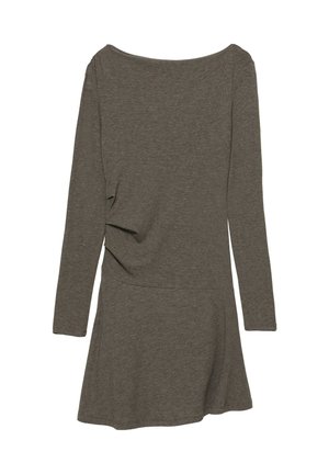 PULL&BEAR, SHORT WITH GATHERED DETAIL AND SOFT TOUCH - DRESS - Robe en jersey - dark brown