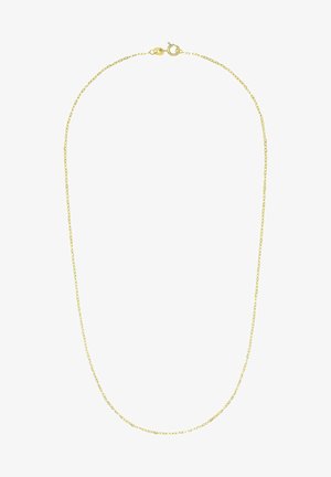 Collar de cadena chapada en oro con un diseño delicado y entrelazado, que presenta un cierre de langosta y una textura suave. Mide aproximadamente la longitud estándar.