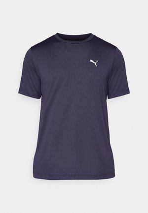 Dark navy blue T-shirt made of smooth fabric, featuring a crew neckline and short sleeves. White Puma logo accent on the left chest.