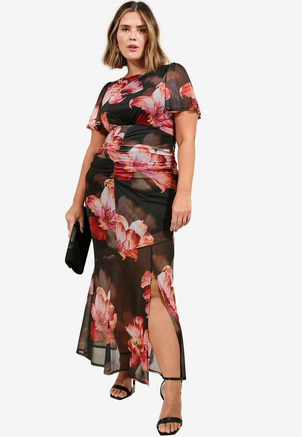 PLUS SIZE - FLORAL SHORT SLEEVE UNDERBUST AND MIDI - Maxikleid