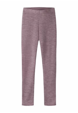 Leggings en tissu doux et texturé de couleur mauve pâle, avec une coupe ajustée et une taille élastique pour le confort.
