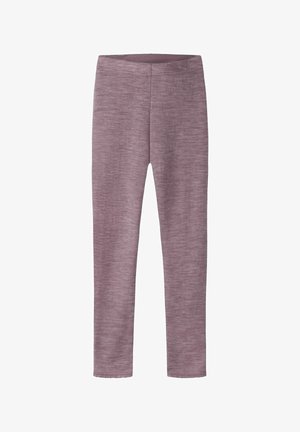 Leggings lavet af blødt, struktureret stof i en afdæmpet mauve farve, med et tætsiddende design og elastik i taljen for komfort.