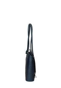 Borsa a spalla in pelle blu scuro con finitura testurizzata e punti in rilievo, spalline sottili e forma compatta, ideale per l'uso quotidiano.