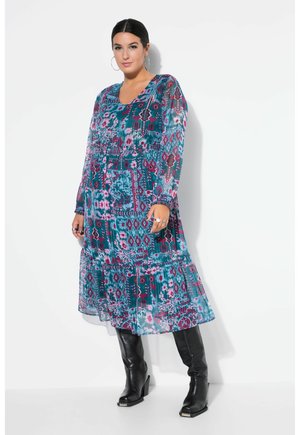 MIDI A-LINE DOPPELLAGIG FLORALER PRINT SAUMVOLANT - Jurk - blackberry