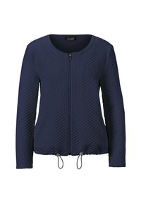 Marineblauer gesteppter Jacke mit rundem Ausschnitt, durchgehendem Reißverschluss und verstellbaren Kordeln am Saum; mit langen Ärmeln.