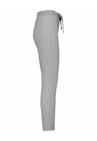 Graue Jogginghose aus einem weichen Baumwollmix, mit schmalem Schnitt, elastischem Bund und verstellbarem Kordelzug. Glatte Textur.