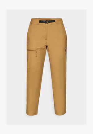 Khaki nohavice s úzkym strihom, vyrobené z odolného materiálu. Obsahujú zipsom uzatvorenú bočnú vrecko, nastaviteľný opasok a decentný logotyp na nohavici.