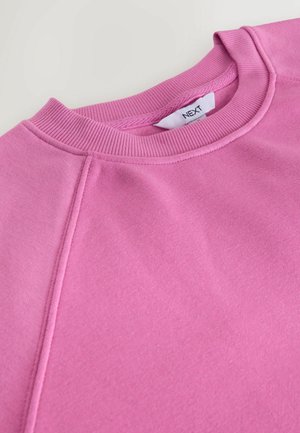 Różowa bluza z okrągłym dekoltem i przeszyciami. Wykonana z miękkiego materiału, charakteryzująca się gładką fakturą i swobodnym fasonem.