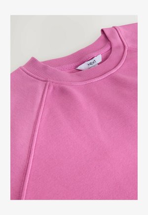 Rosa sweatshirt med ribbad rundhalsning och sydda detaljer. Tillverkad av mjukt tyg, med en slät textur och avslappnad design.