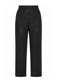 Svarta linnebyxor med en texturerad yta, med rak klippning och ett elastiskt midjeband. Designade för en lös passform.