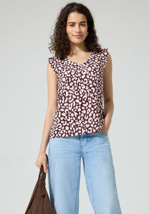 Street One Studio BLUSENTOP MIT V-NECK UND LEO-PRINT - Bluse - vanilla sand