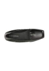 Ballerina nera con punta quadrata, realizzata in pelle verniciata testurizzata. Presenta una fodera interna liscia e un discreto logo del brand.