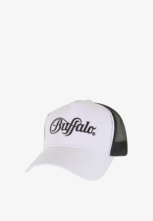 Balts beisbola cepure ar melnu sietu aizmugurē. Ar izliekto apkakli un vārdu "Buffalo" melnā skriptā priekšpusē. Iekļauta regulējama siksna.