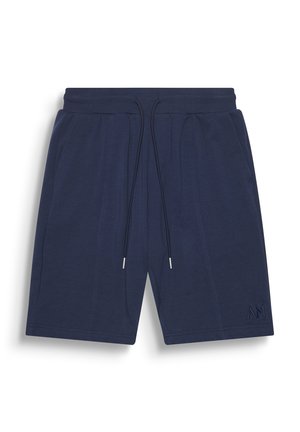 Pantalones cortos azul marino fabricados en un tejido suave. Cuentan con una cintura elástica con cordón, bolsillos laterales y un logo sutil en el dobladillo.