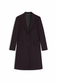 Donkerpaars wollen blend jas met notch-lapels, twee voorzakken, éénknops sluiting en een gladde binnenvoering.