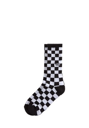 Schwarz-weiße kariertes Baumwollsocke mit geripptem Bündchen. Mit Vans-Logo an der Seite. Leicht und atmungsaktiv. Standard Crew-Höhe.