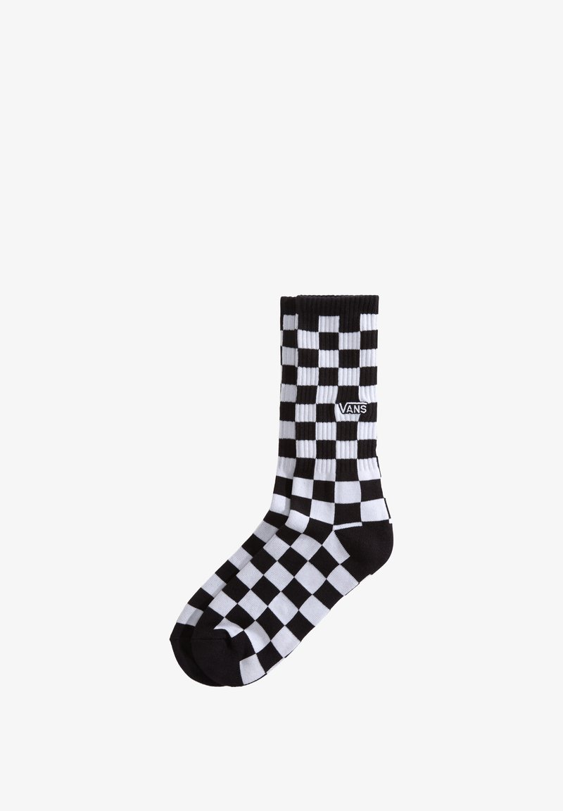 Zwart-wit geblokte katoenen sok met ribbelboord. Bevat het Vans-logo aan de zijkant. Lichtgewicht en ademend materiaal. Standaard crew hoogte.