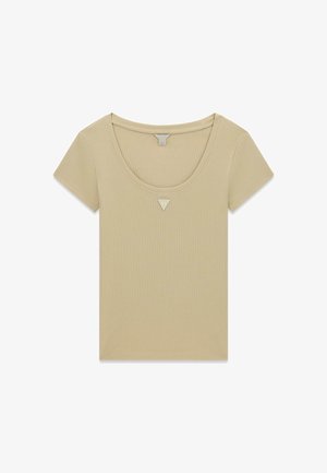 Guess, T-SHIRT MIT LOGO-PATCH - Jednoduché tričko - beige
