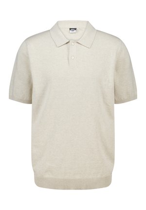 Polo de manga corta en beige claro, hecho de una tela suave. Presenta un cuello clásico, tres botones en el escote y un dobladillo acanalado.