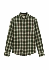 Groene en witte geruite overhemd met lange mouwen, van katoen, met een borstzak en een kraag.