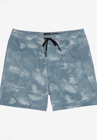 Modré plavky s tie-dye vzorom, elastickým pásom, čiernym šnúrkovým uzatváraním a jemným mramorovým vzorom. Mäkkučká, ľahká látka.