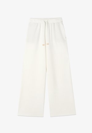 Pantalon blanc à jambes larges avec taille élastique et cordon de serrage à l'avant, en tissu doux.