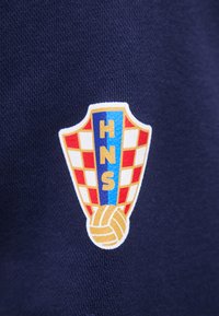 Λογότυπο HNS με κόκκινη και λευκή ασπροκάματη ασπίδα, μπλε κατακόρυφη λωρίδα με χρυσά γράμματα και χρυσή ποδοσφαιρική μπάλα σε φόντο ναυτικού υφάσματος.