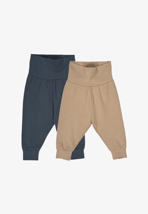 Hosen aus Baumwollmischung in Dunkelblau und Beige. Sie verfügen über einen breiten, weichen Bund, schmal zulaufende Beine und gerippte Bündchen für eine angenehme Passform.