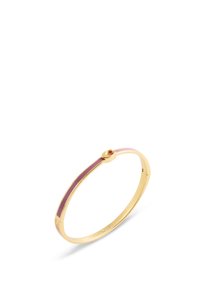 Bracciale rigido oro con inlay in smalto rosa, dal design sottile e liscio, con un accento rotondo alla chiusura.