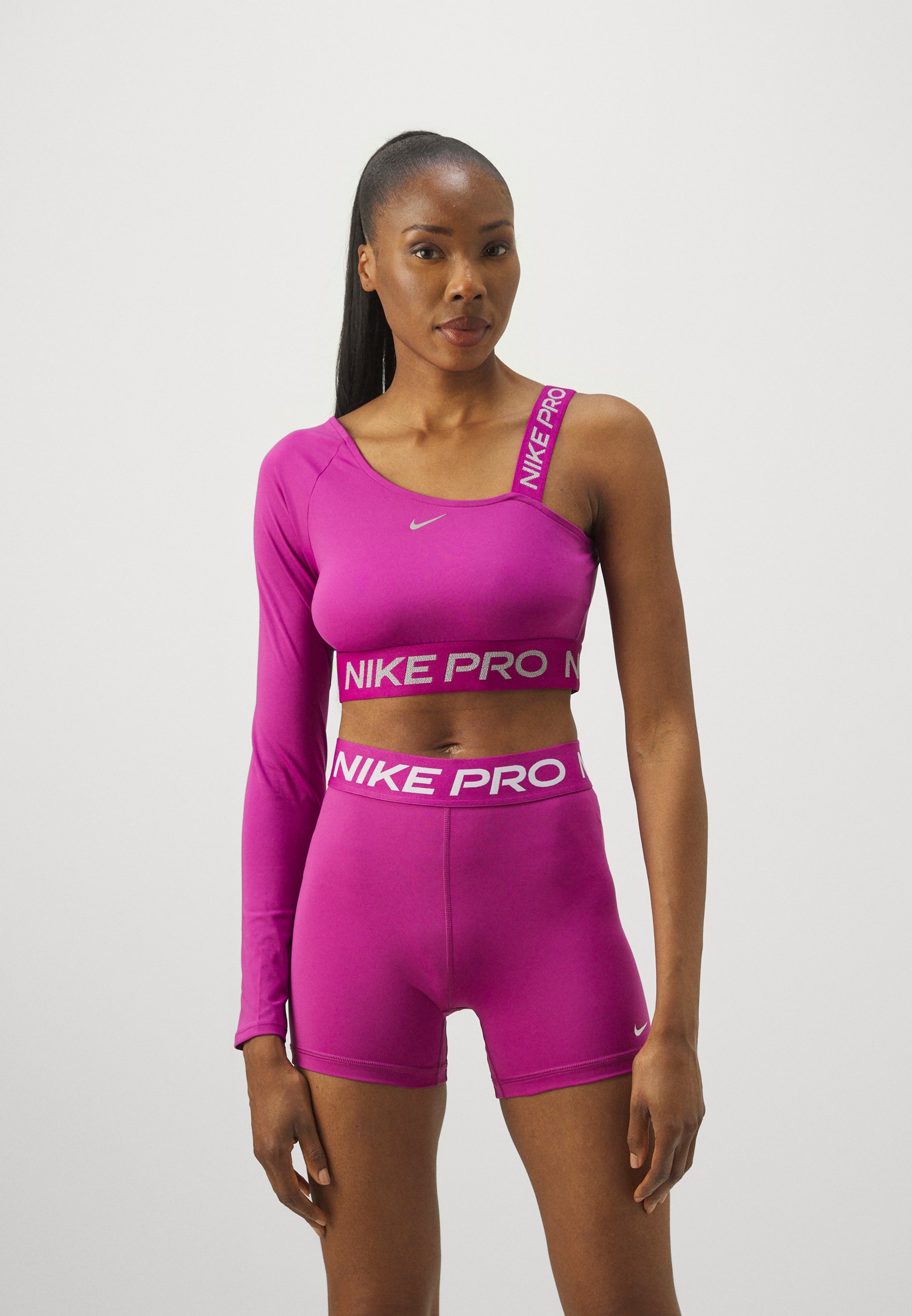 Nike Performance SHINE CROP - Long sleeved top - hot fuchsia