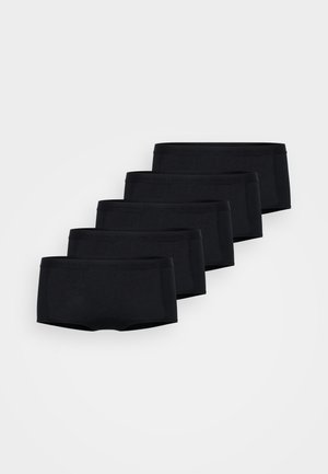 Culottes noires en coton vendues par lot de cinq, avec une coupe ajustée, une texture lisse et une taille élastique avec un logo.