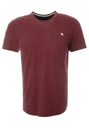 Bordowa koszulka z krótkim rękawem i okrągłym dekoltem, z małym białym logo łosia na lewej piersi.