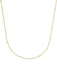 Guld-färgad kedjehalsband med små, jämnt fördelade runda pärlor längs längden. Delikat och lätt design.